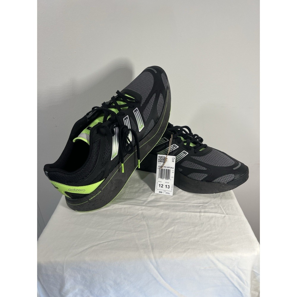 adidas Adizero Aruku Mens 12 Black Gray Neon Green Swirlfoam Sneakers NWT - Picture 4 of 11